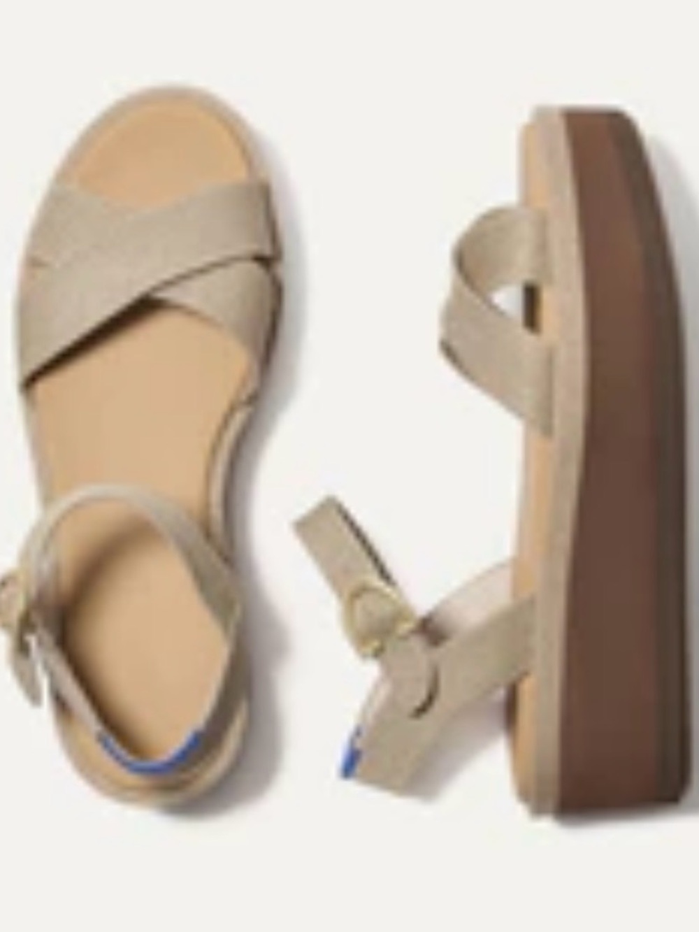 Rothy's Beige Crisscross Platform Wedge Sandals